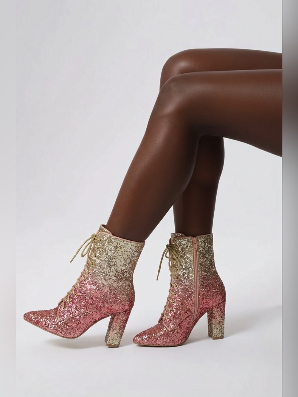 Allegra K Glitter Lace-Up Ankle Boots - Size 7